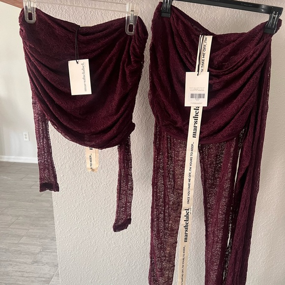 Burgundy Off-Shoulder Pants Set - Picture 3 of 4